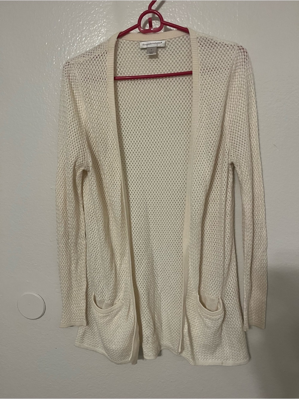 Christopher & Banks Open-Front Cream Knit Cardigan Sweater